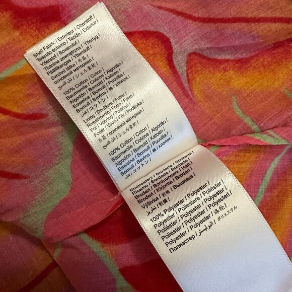 ANTHROPOLOGIE FARM RIO Bright Forest Midi Dress Pink Orange Puff Sleeve - Picture 14 of 16